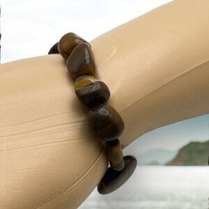 Handmade Brown Beaded Stretch Bracelet Faux Stone Boho Nature